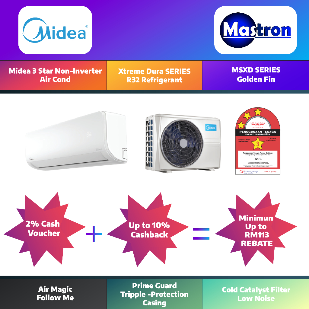 Midea R32 Non-Inverter Xtreme Dura Air Conditioner AC Midea 1HP 1.5HP 2HP 2.5HP MSGD-09CRN8 SERIES