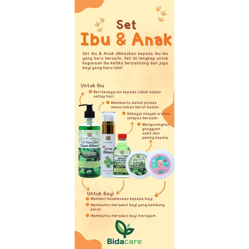 Set Lengkap Bersalin untuk ibu dan anak dari Daun Bidara yang telah di ruqyah bayi batuk selsema gangguan aromaterapi