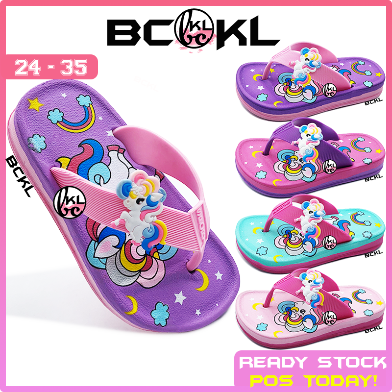 【 BCKL 】Kid's Cute Pony Slippers | EVA Lightweight Shoes Cartoon Twins | Selipar Kasut Budak Tali Belakang 24-35