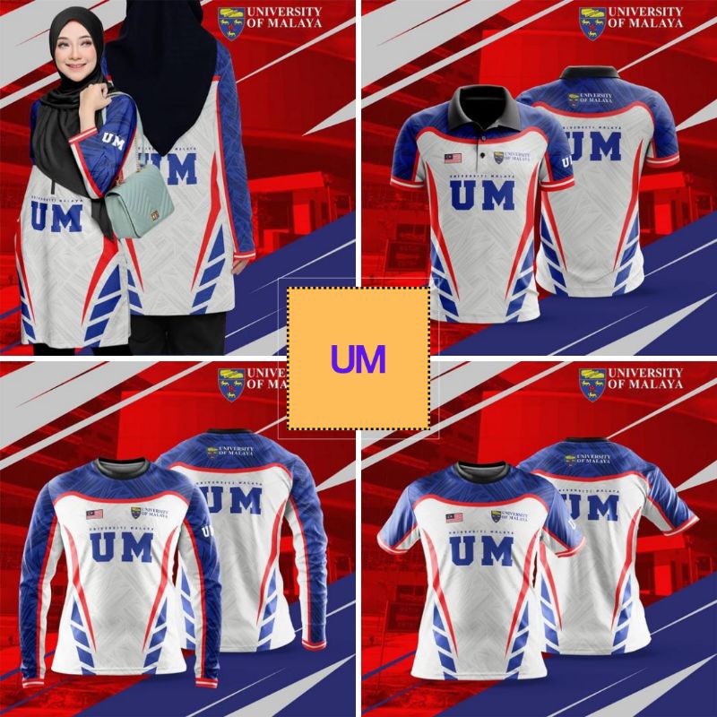 BAJU UM sesuai untuk student UM alumni UM atau staf UM tshirt UM jersi UM muslimah collar short sleeve