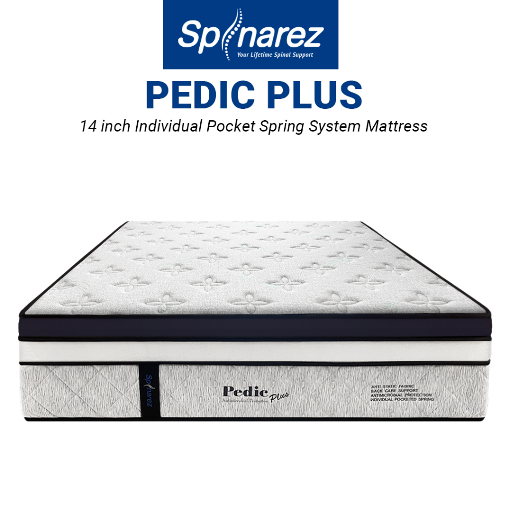 SpinaRez Pedic Plus Tilam Mattress 14 inch Individual Pocket Spring System with HeiQ Viroblock Technology