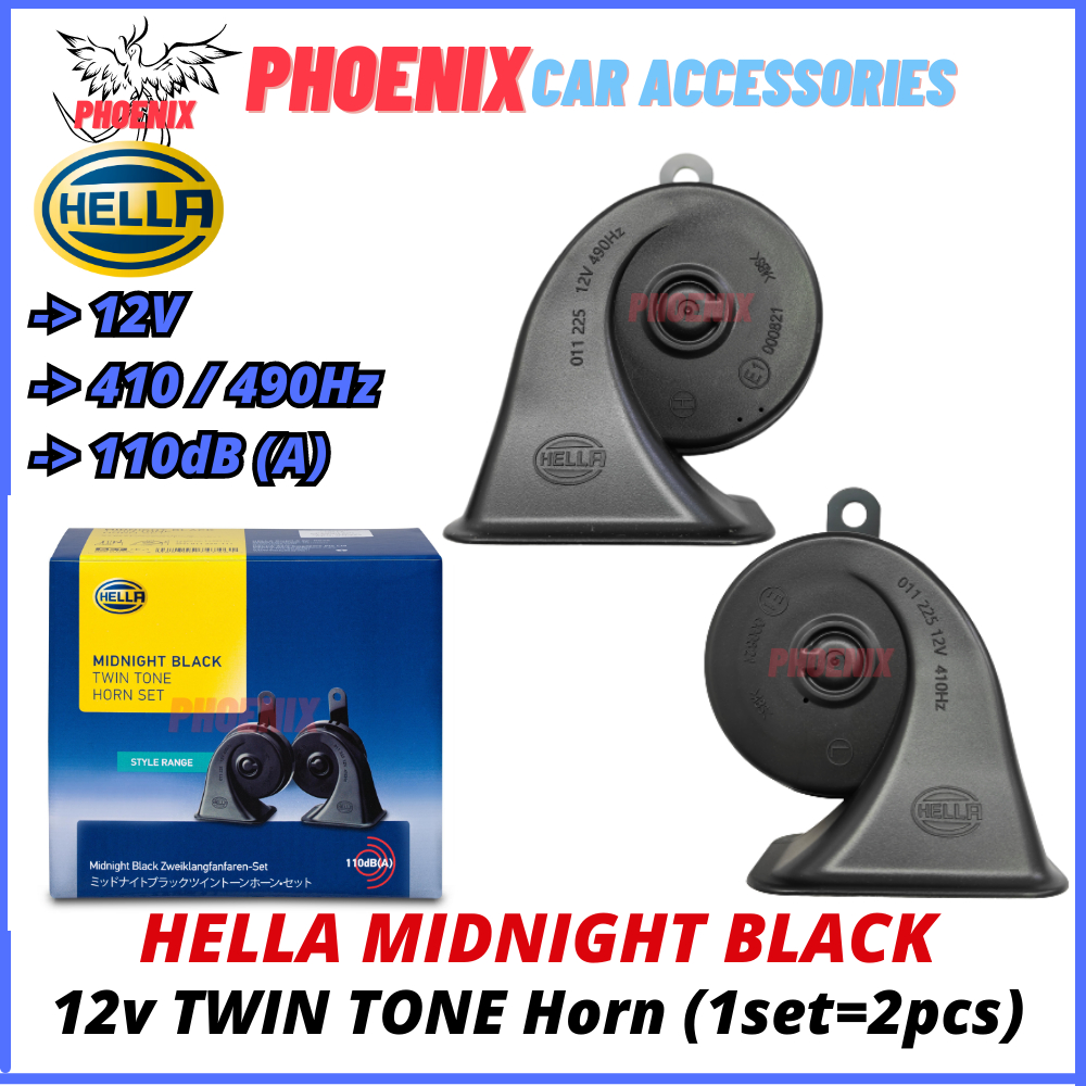 ORIGINAL HELLA Midnight Black Fanfare BM Horn Snail Twin Tone Compact Car 12V Super Loud Siren Kereta