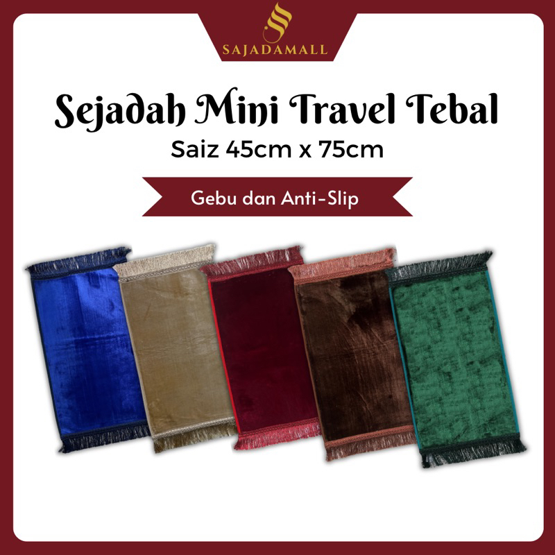 Sejadah Travel Mula Gebu Tanpa Corak Anti-Slip 45cmx75cm Mudah Lipat untuk Umrah & Haji Prayer Mat for Trave