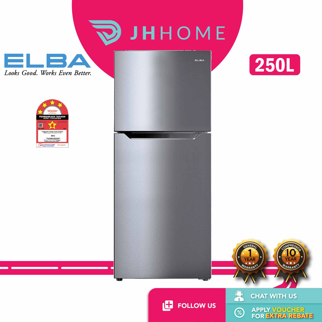 Elba 250L 2-Door Refrigerator No Frost Cooling Fridge Moveable Twist Ice Maker ER-G2521-SV