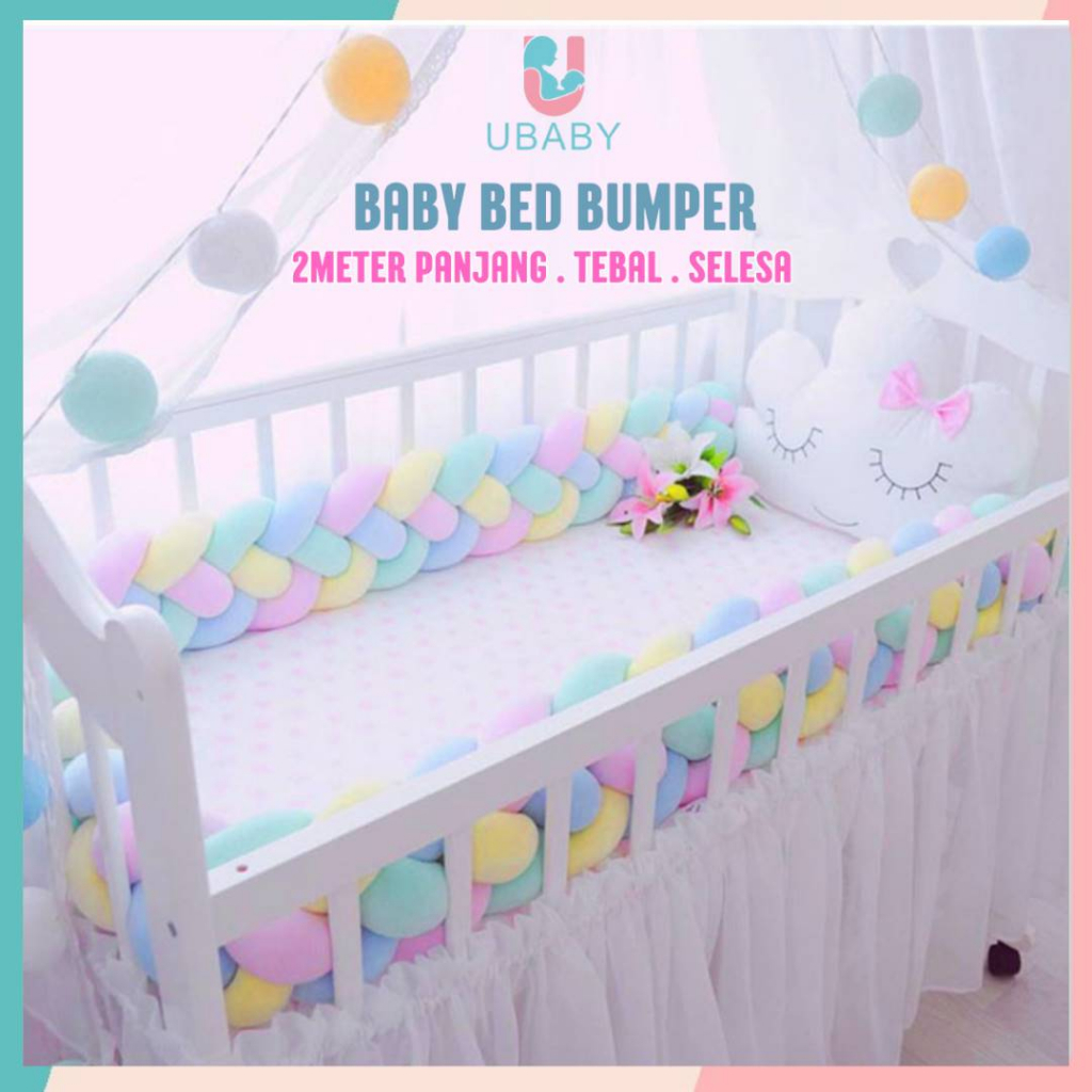 2M Length, 4 Braids Baby Bed Bumper 4 Braids Baby Bed Pure Weaving Plush Knot Crib Bumper Protector