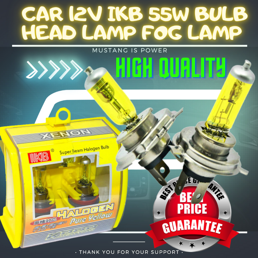 CAR 12V IKB 55W BULB HEAD LAMP FOG LAMP H1 H11 H3 H7 9006 9005 H4 YELLOW COLOUR HIGH QUALITY