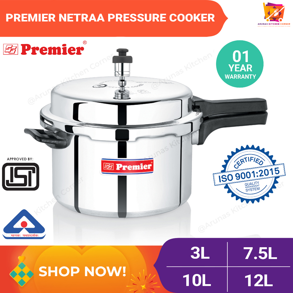 Premier Netraa Aluminum Pressure Cooker 3L/5.5L/7.5L/10L/12L - PC0004