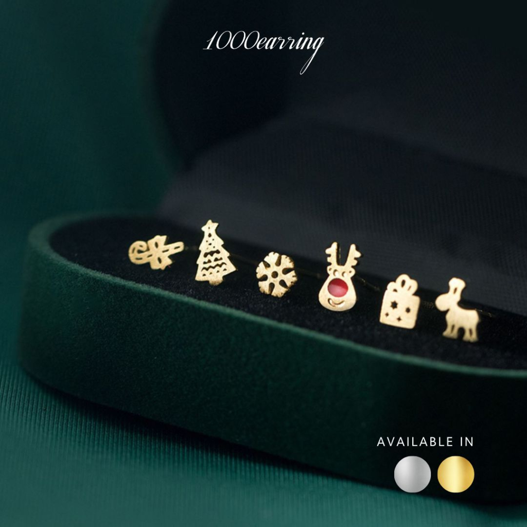 1000earring 925 Sterling Silver Christmas Festive Stud Earrings Set - Gold/Silver