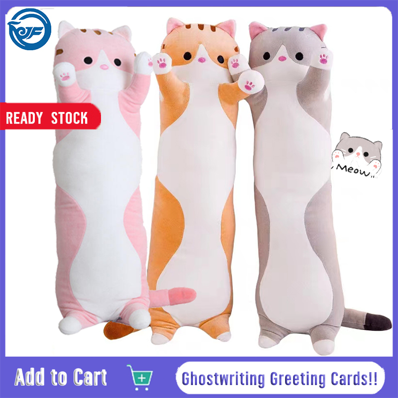 【Joyful】 (50CM-130CM)Baby Long Cat Plush Toy Adult Soft Stuffed Kitten Pillow Home Decor Sleeping Pillow Anak Patung