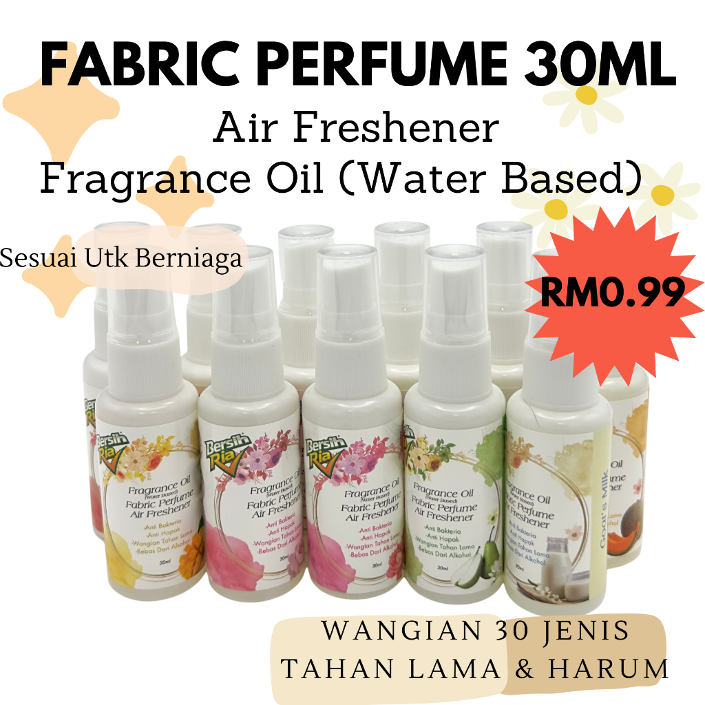 BersihRia Fabric Perfume Spray 30ml x 2, Sesuai utk Berniaga, Wangian Harum&Tahan Lama, Direct Borong Ready Stock