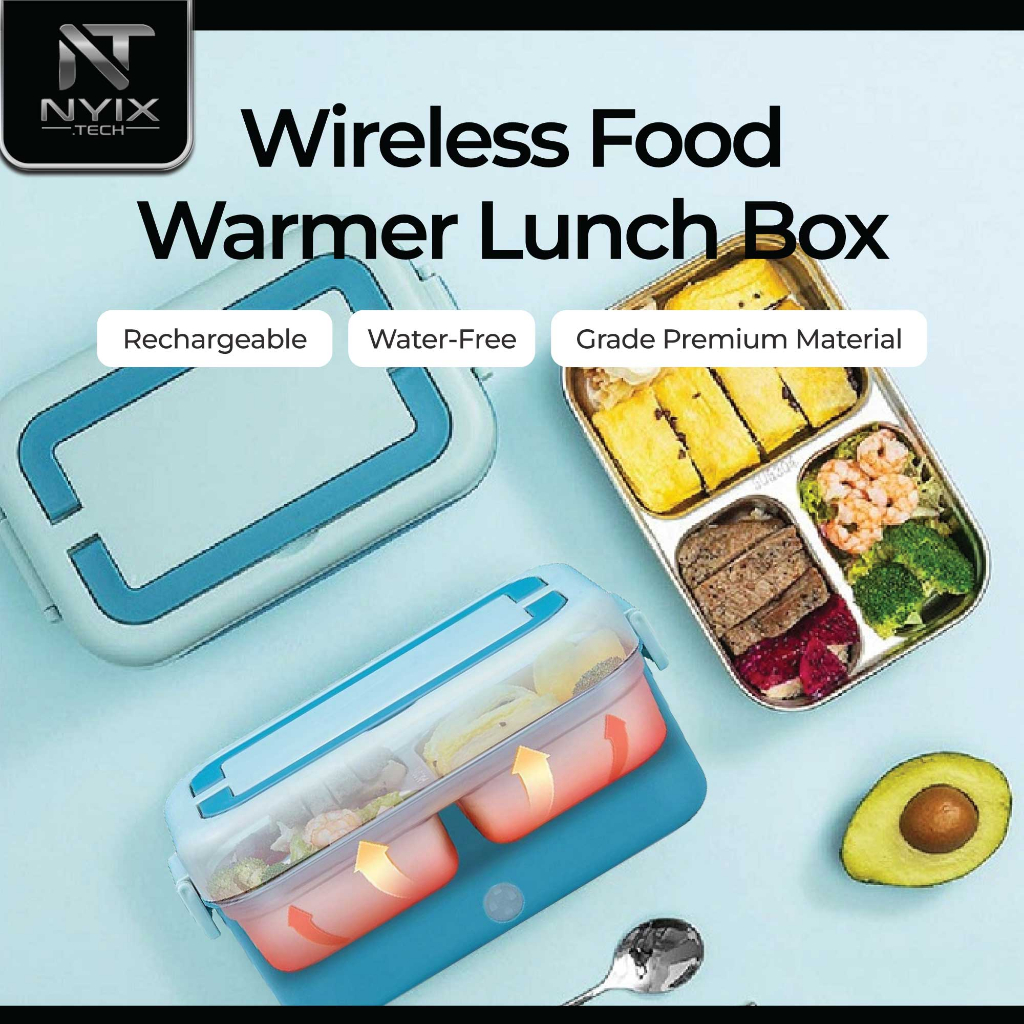 Wireless Electric Lunch Box Heating Stainless Steel Food Warmer USB Car Rechargeable Bento Portable Makanan Panas