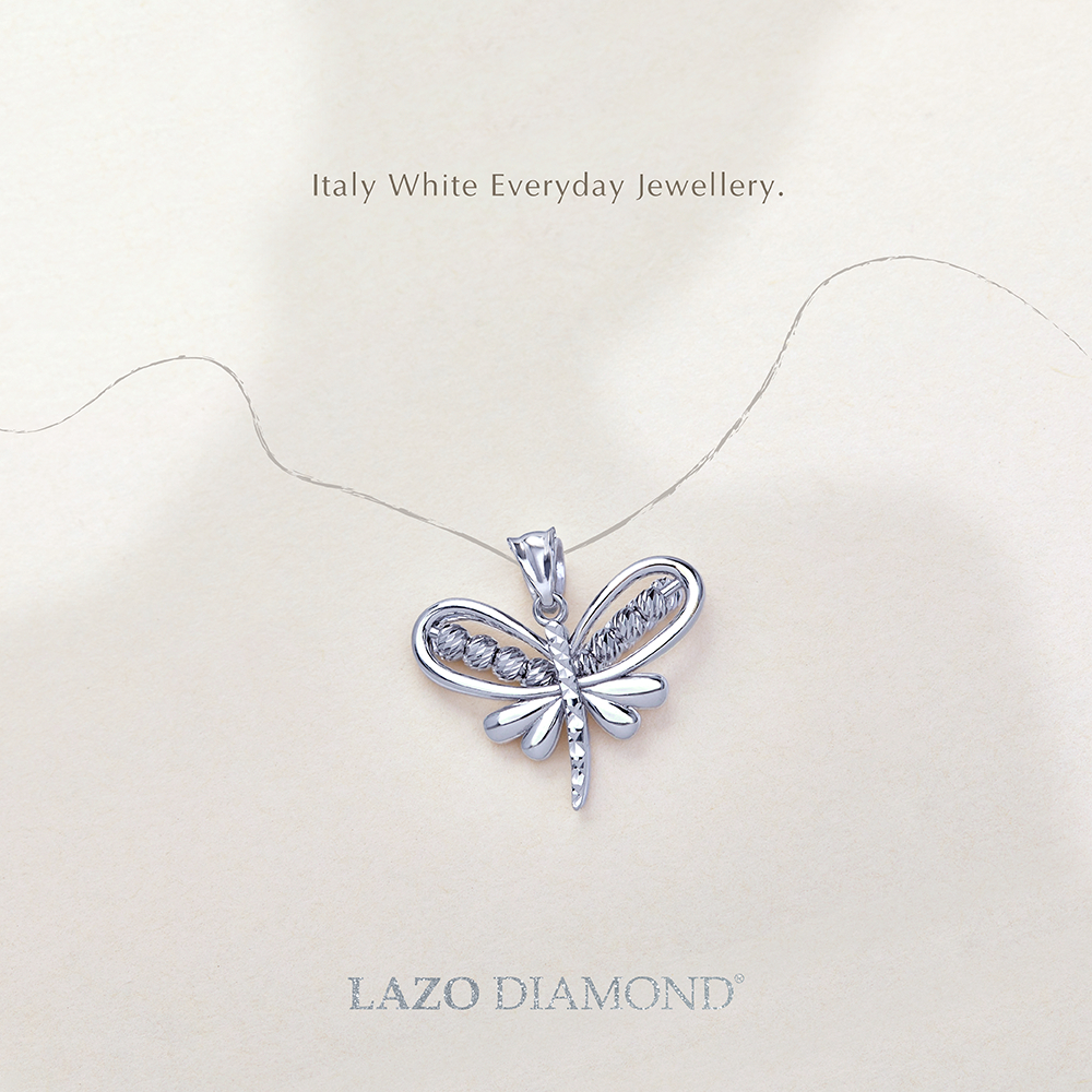 LAZO DIAMOND Minimalist Ethereal Flutter Dragonfly Everyday Pendant in 9k White Gold