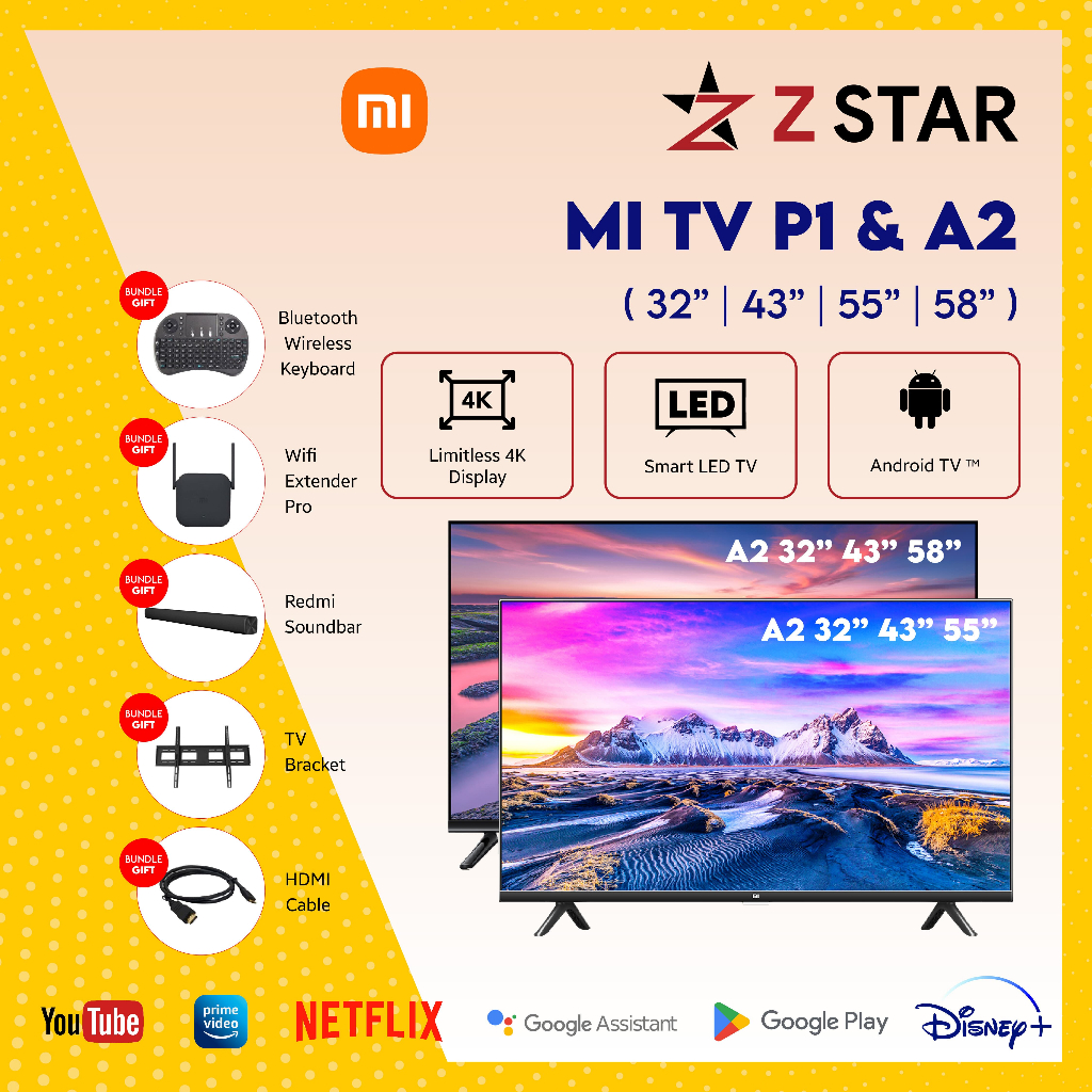 Xiaomi Mi Smart TV P1 / A Series / A Pro (32"/43"/55"/65") 4K UHD, Android 10 Smart TV l 2 Year Xiaomi Malaysia Warranty