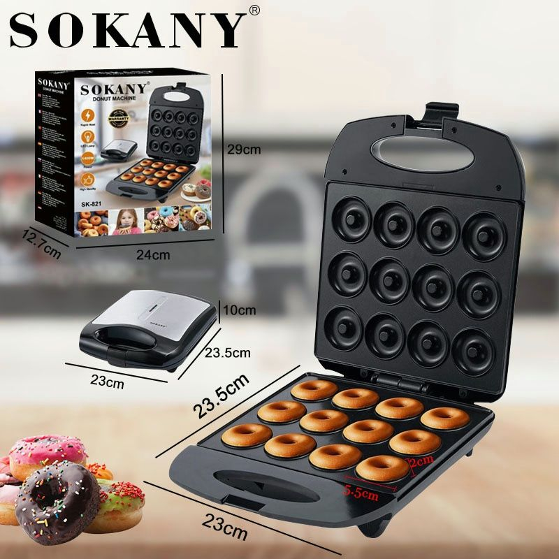 <SOKANY >Mini Donut Maker 12 holes Mini Donut Machine Electric Donut Maker Waffle Maker Sandwich Maker