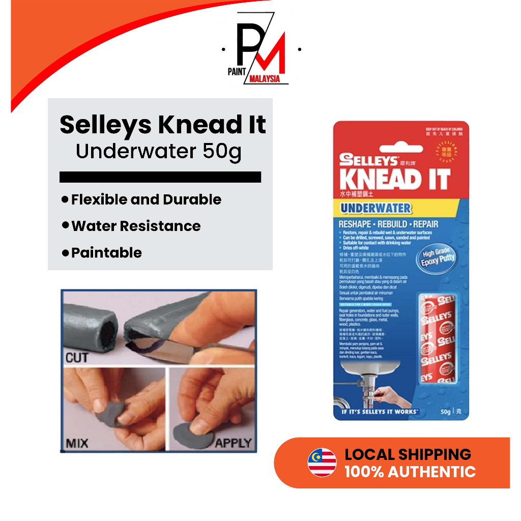 Selleys Knead It Underwater 50g Repairing a multitude of things-Putty Epoxy Multipurpose Repair Water Pipe Paip Air