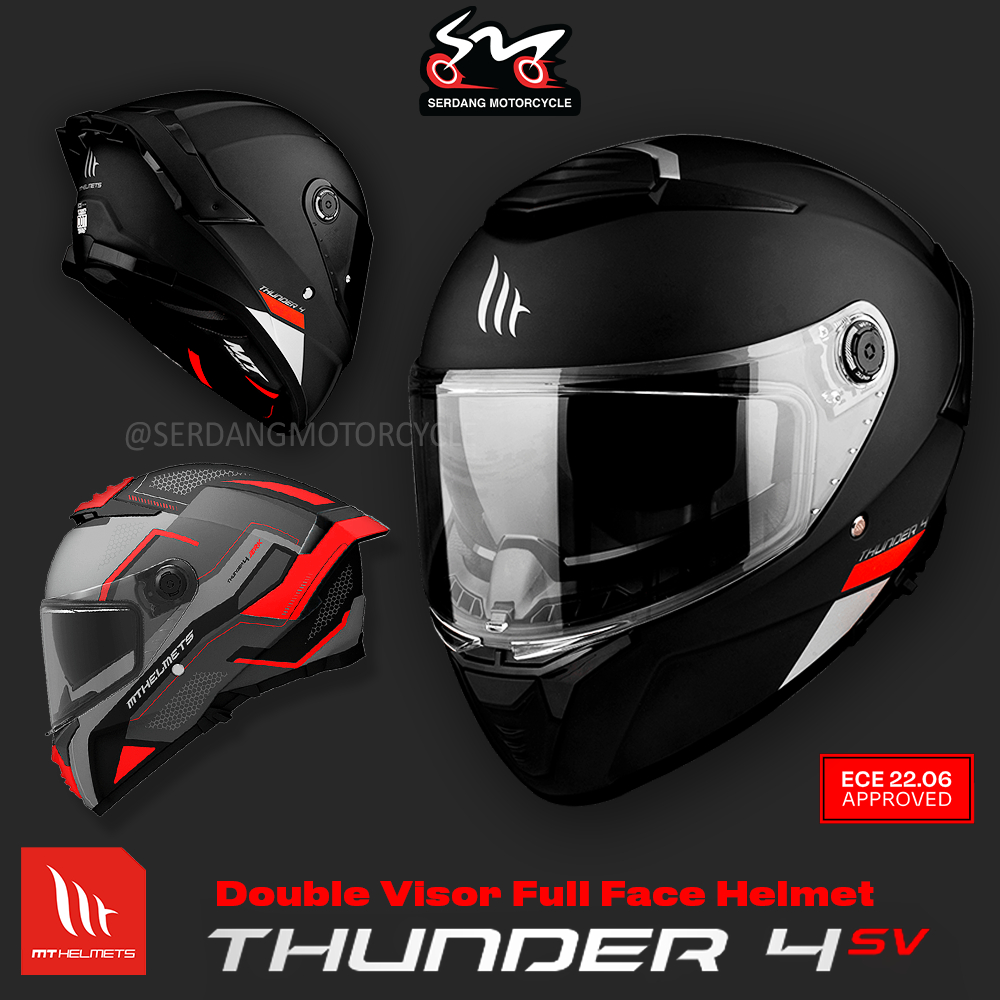 MT Helmets Thunder 4 SV Double Visor Full Face Helmet Matt Black Jerk Matt Red Sun visor