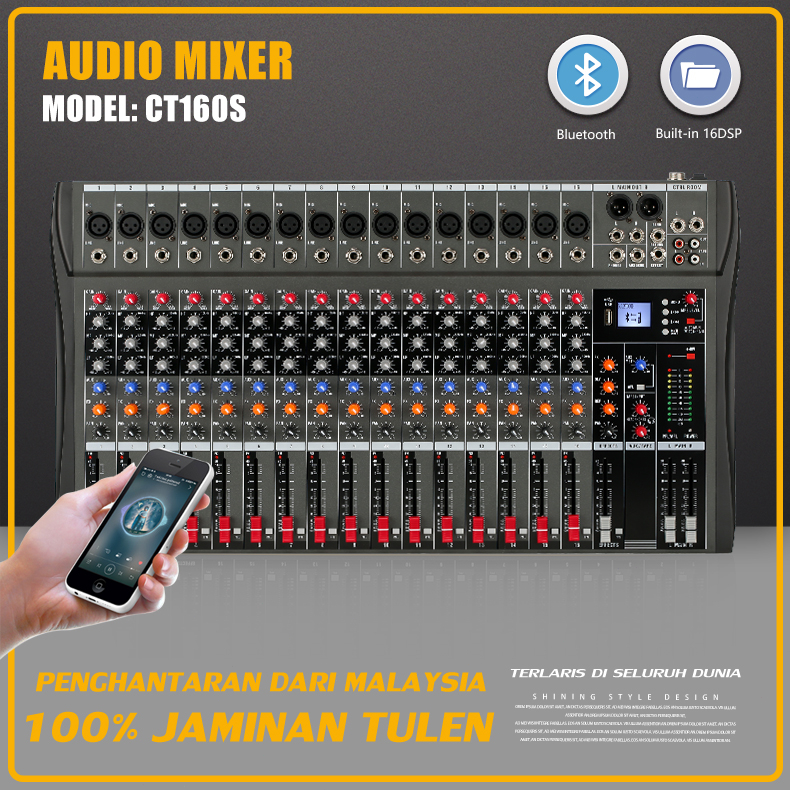 CT160S Series Stereo Mixer 16 Channel Bluetooth USB MP3 Audio Mixer Genuine Microphone Effect Mixer