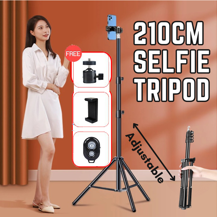 210cm 2.1m Portable Tripod Phone Holder Stand Adjustable Floor Live Camera Selfie 2.1m Bluetooth Remote Shutter Set