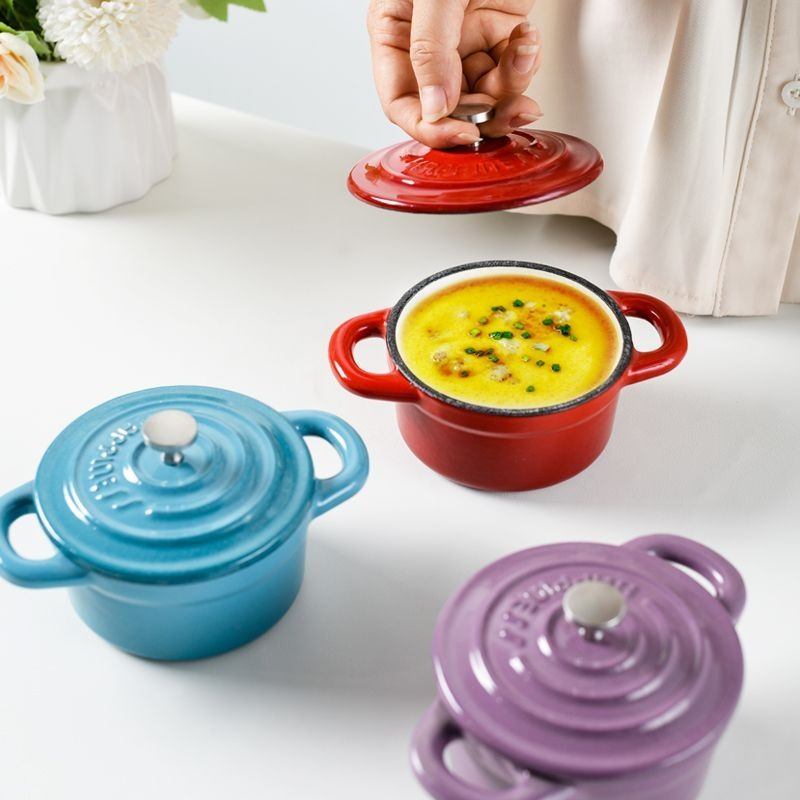 10cm mini enamel pot household steamed egg custard Non-stick surface small stew cup milk pot soup pot Thermal cooking