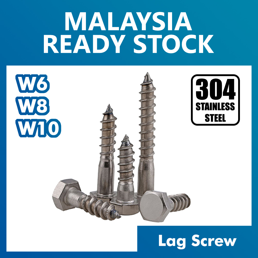 Lag Screw W6 W8 W10 DIN571 | 304 Stainless Steel | Anchoring Beams | Connecting Heavy Timber