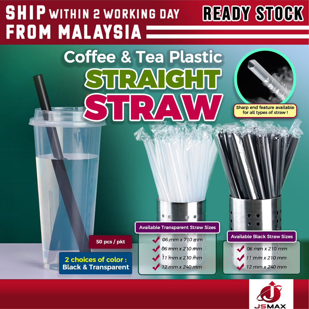 Coffee Milk Tea Boba Straw Straight Straw Individual OPP Packaged Sharp End Straw (100pcs/pkt)