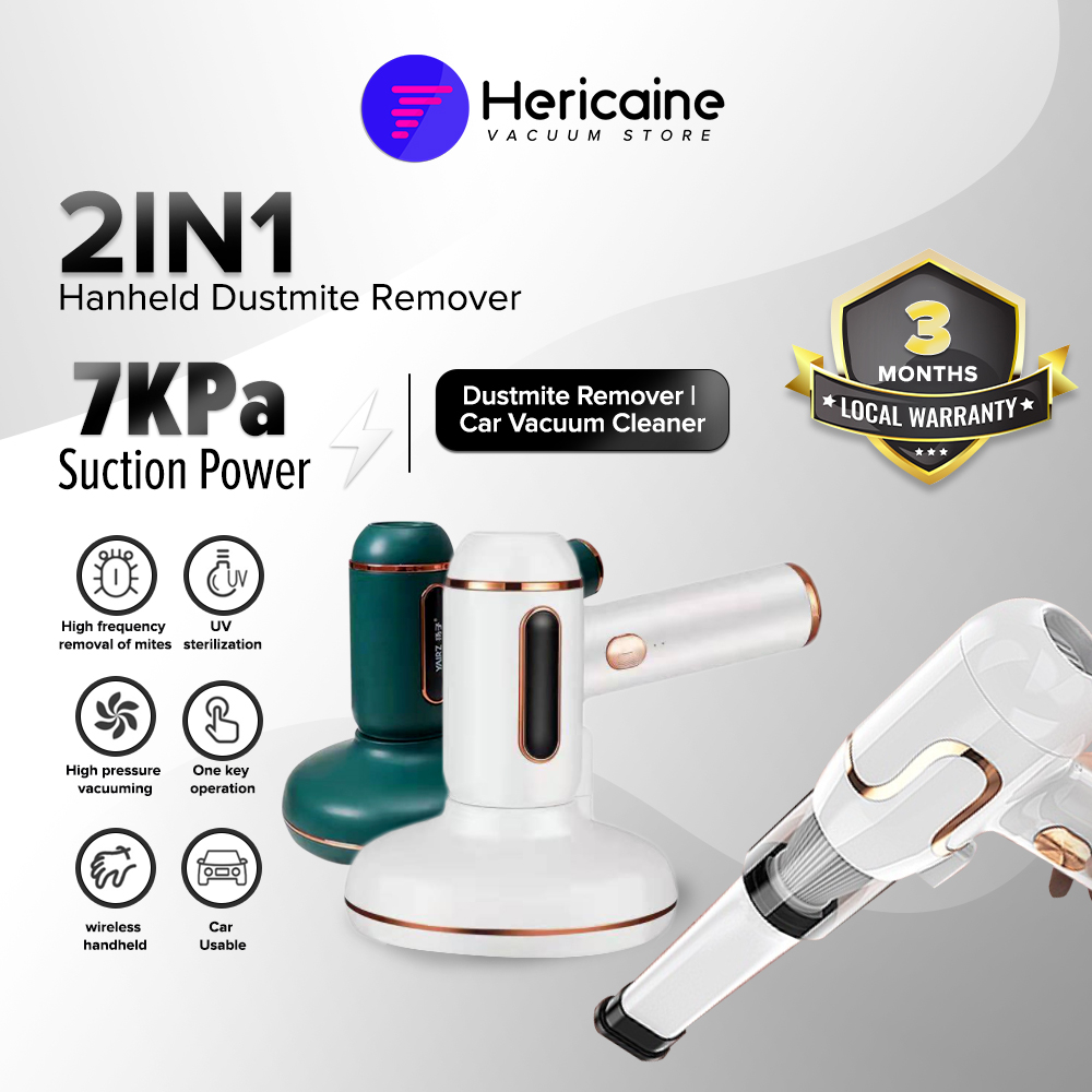 Hericaine Cordless 2024 Model 2 in 1 Mini Dustmite Vacuum Cleaner Car Vacum Matress Keyboard Dust mites Wireless