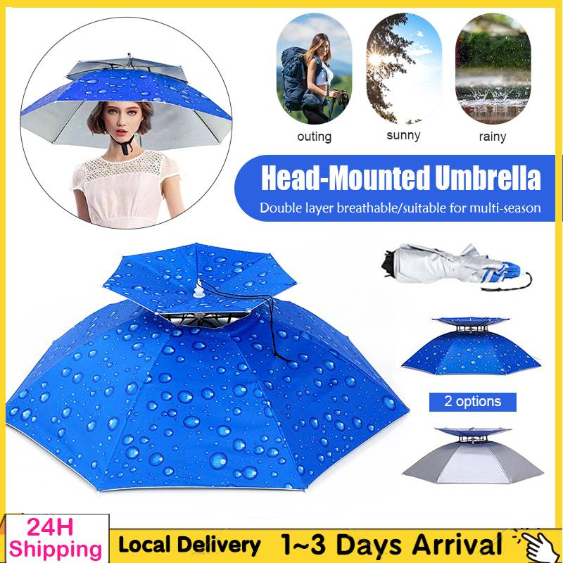 Portable Outdoor Umbrella Hat Payung Topi Fishing Hat Waterproof Cycling Hiking Camping Fishing Shade Sun Head Hat 头戴雨伞