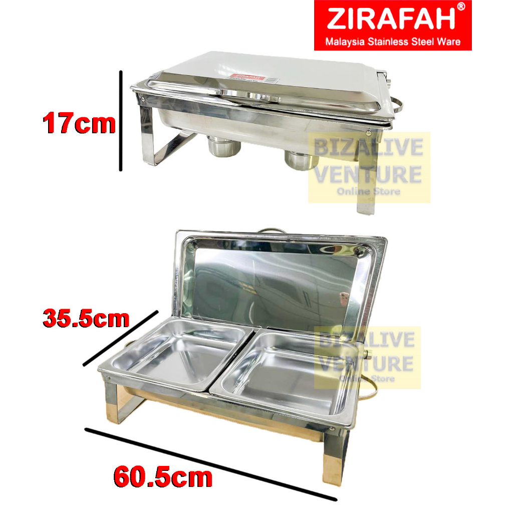 Stainless Steel 2 Half & Full Size Size Food Pan Chafing Dish Set | Bekas Lauk | Bekas Kenduri | Tray Makanan | Berkas B