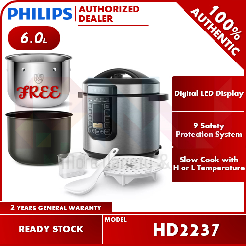 【Free Stainless Steel Pot】Philips 6.0L All In One Multicooker Pressure Cooker HD2237 (HD2237/73) Replacement HD2137