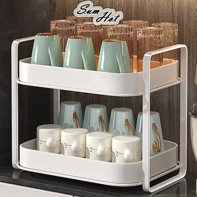 Mug Holder Rak Dapur Cup Holder Cup Storage Cup Rack Double-Layer Tea Tray Storage Place Coffee Glass Mug Drainer