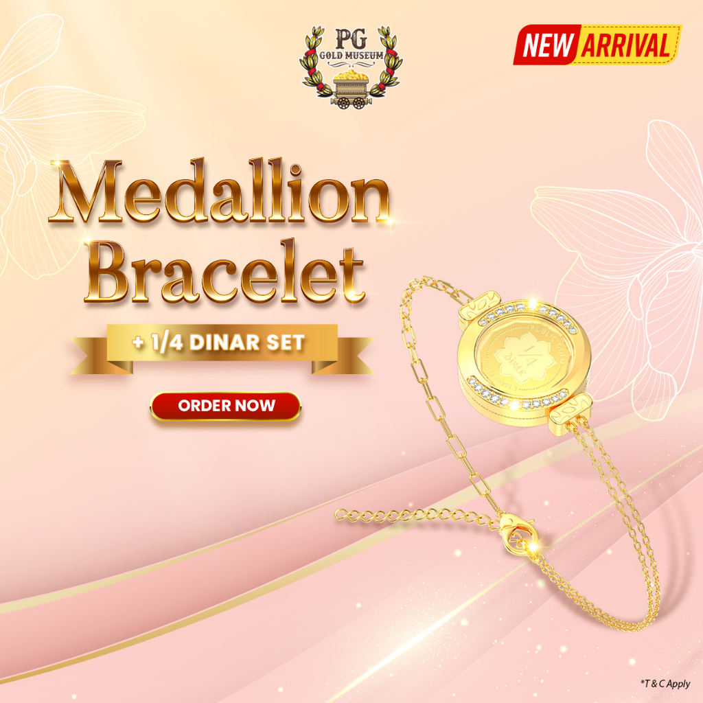 Auroses Medallion Bracelet 24K Gold Plated with Public Gold 999 1/4 Dinar 1.0625g (Au 999.9) - Medallion Bracelet Combo