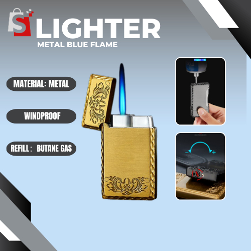 【SHOPLUS】Jet Lighter Metal Blue Flame Square Mini Gas Cigar Inflatable Lighter Smoking Accessories Gift ES501