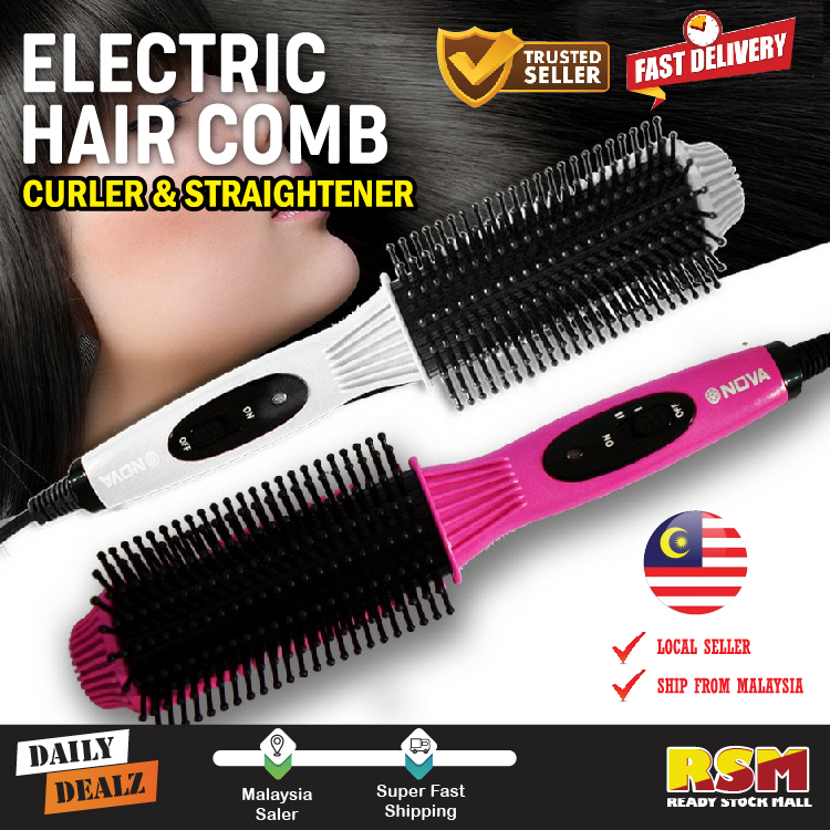 Nova 2in1 Hair Straightener Comb Brush Electric Hair Straightening Curler Brush / Sikat Rambut Elektrik