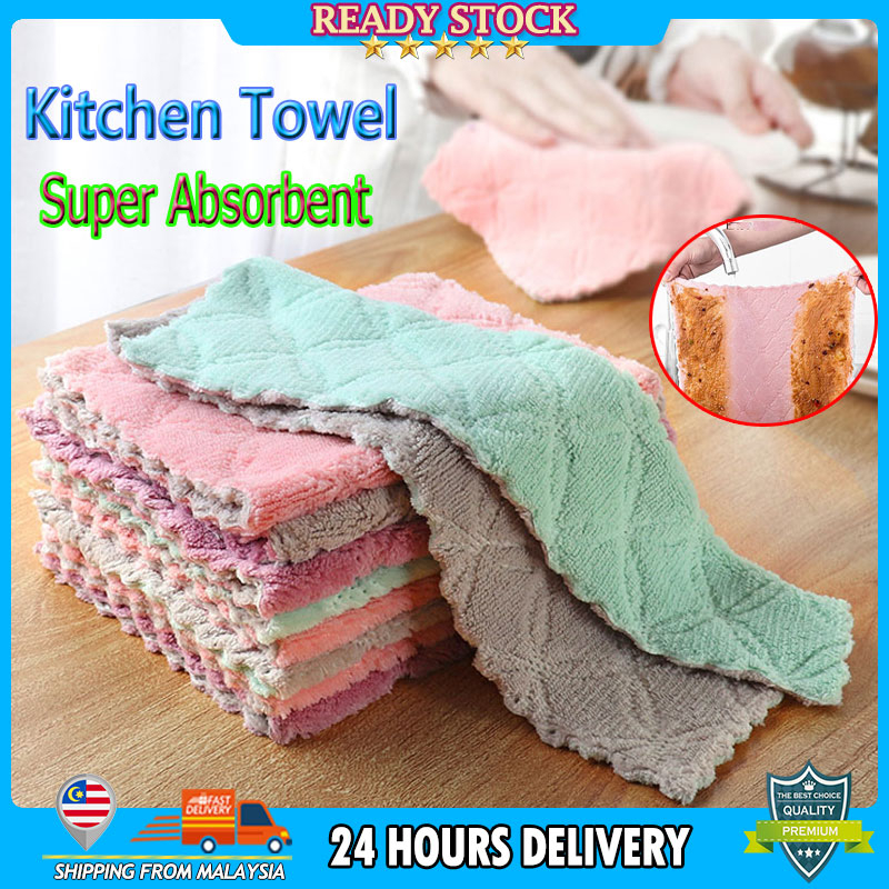 Kitchen Towel Microfiber Kain Lap Super Absorbent Kitchen Rag Cleaning Rag Kain Dapur Table Oil Free Dishcloth 纤维厨房布