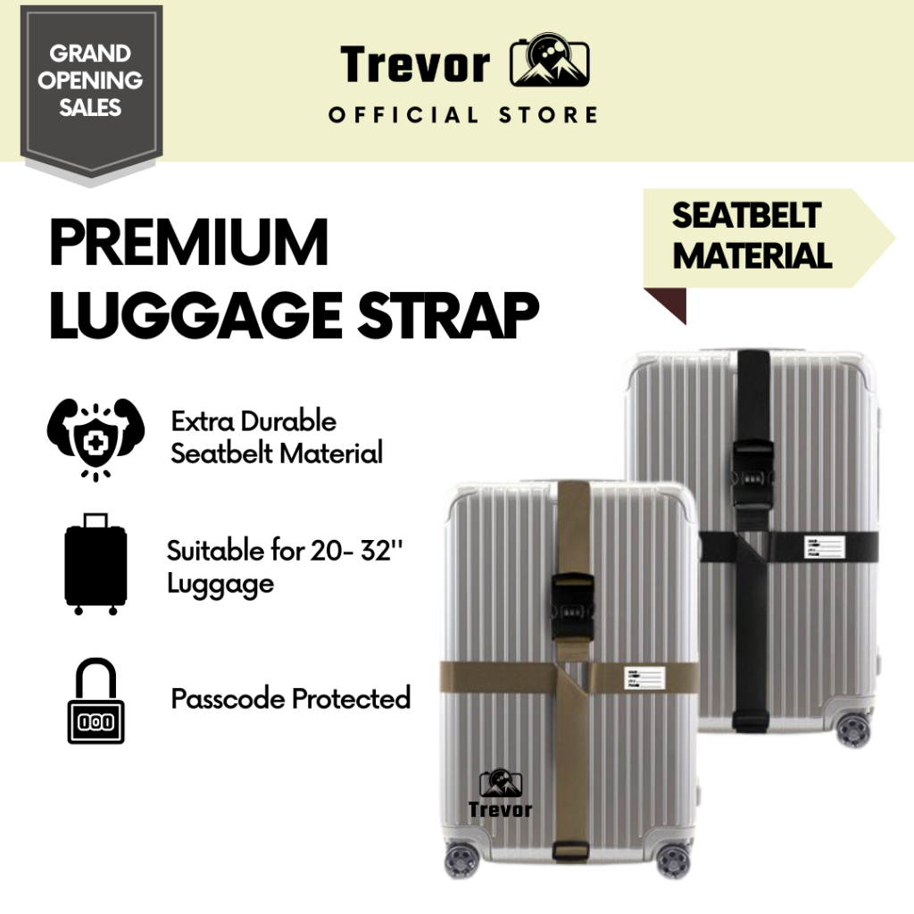 TREVOR Premium Luggage Strap - Passcode Lock Bag Suitcase Adjustable Belt Travel Accessories Packing Baggage Beg 行李捆绑带