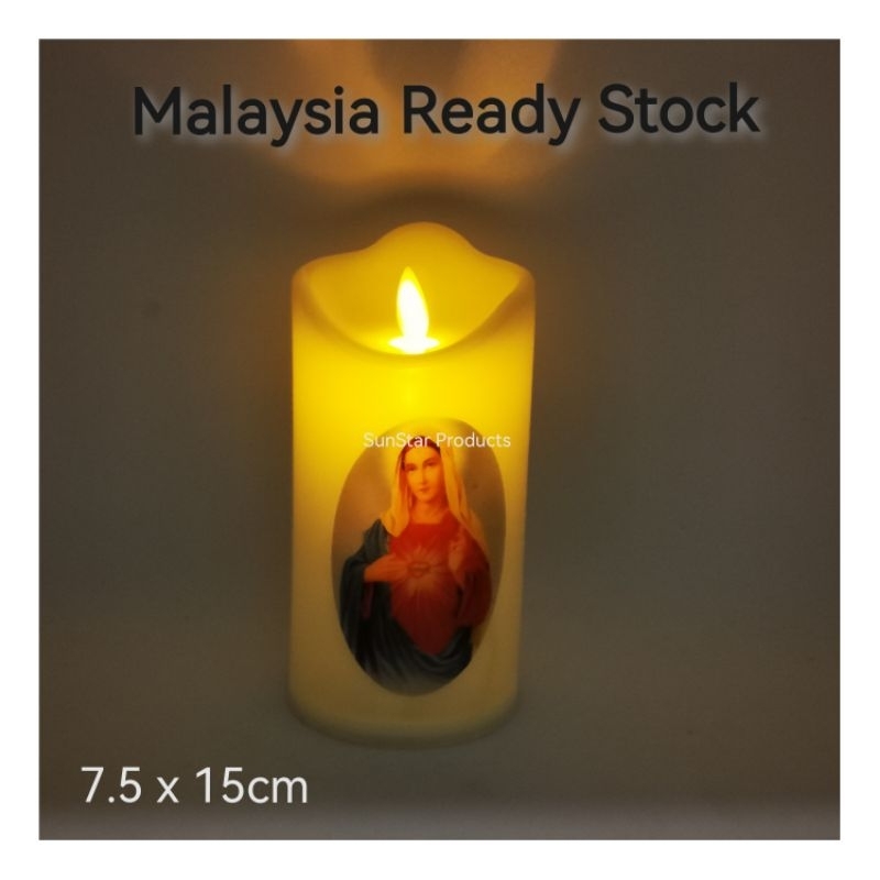 Catholic Led Swinging Candle Light Flameless Smokeless Lilin Jesus Malaysia Ready Stock