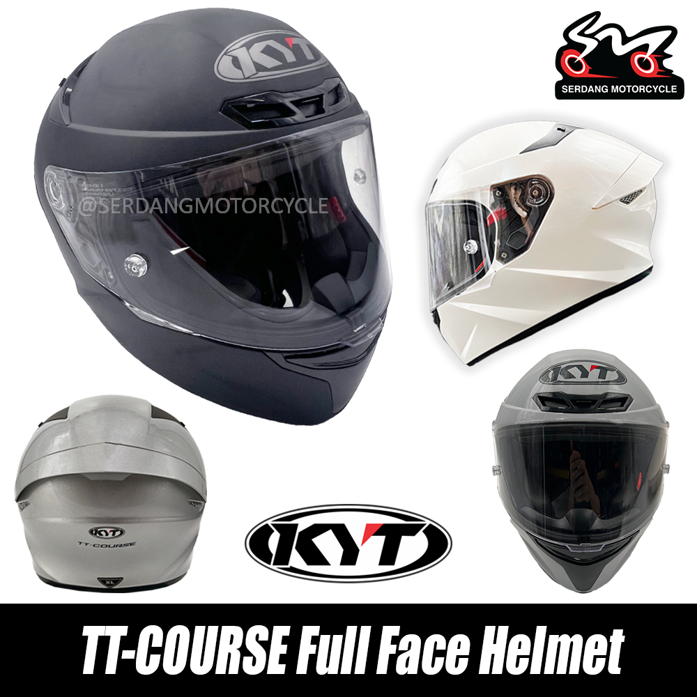 KYT TT-Course Full Face Helmet TT Course Topi Keledar Plain Matt White Black Silver ECE SIRIM Topi Keladar Safety