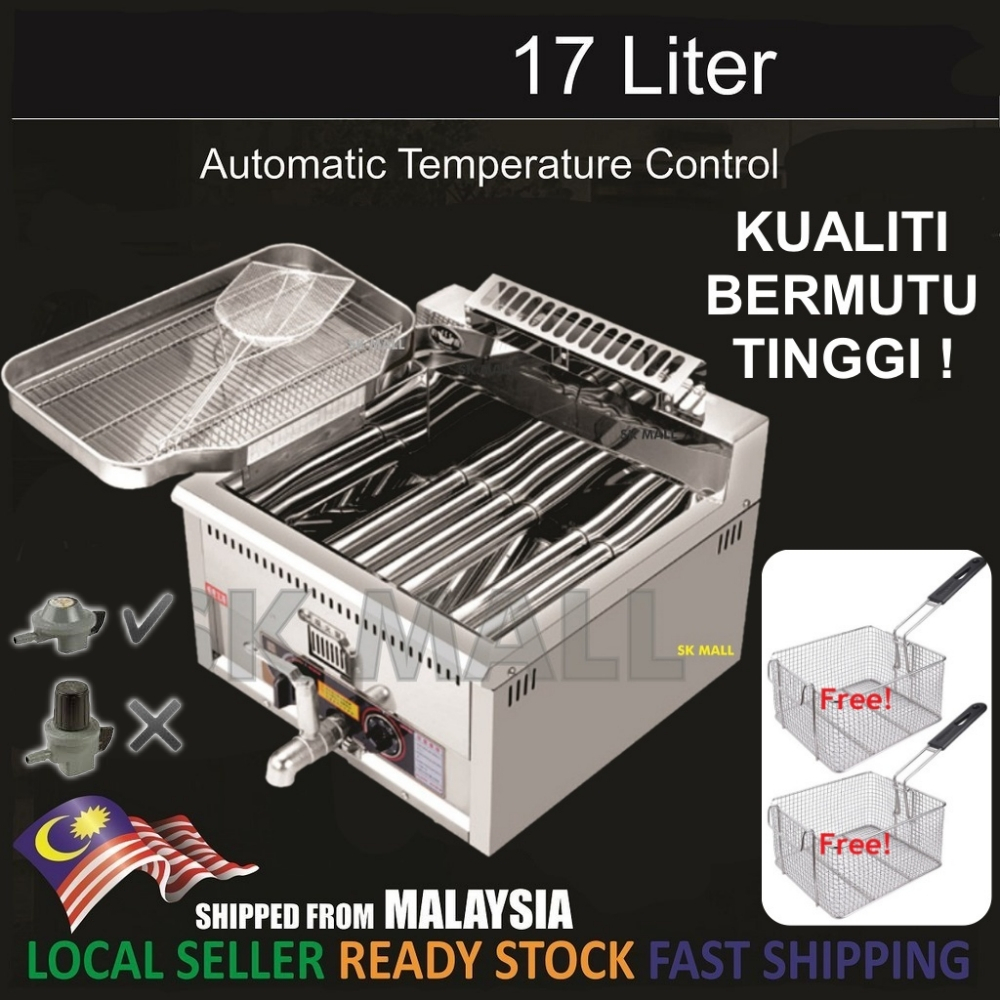 17L Stainless Steel Gas Stainless Steel Deep Fryer Commercial Dapur Goreng Ayam Gunting Ayam Goreng Kentang Goreng