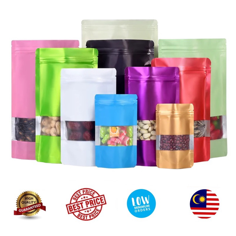 50pcs Colour matte ziplock seal stand food packaging clear stock murah murah jual Cepat Mari tengok