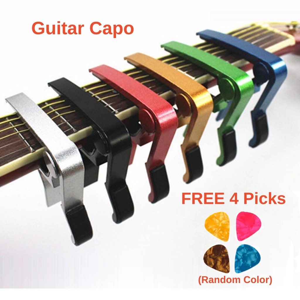 Capo Guitar for Acoustic, Electric, Ukulele Accessories Set (Gitar Akustik, Elektrik, Murah (+4 Pick Guitar) 吉他配件,变调夹