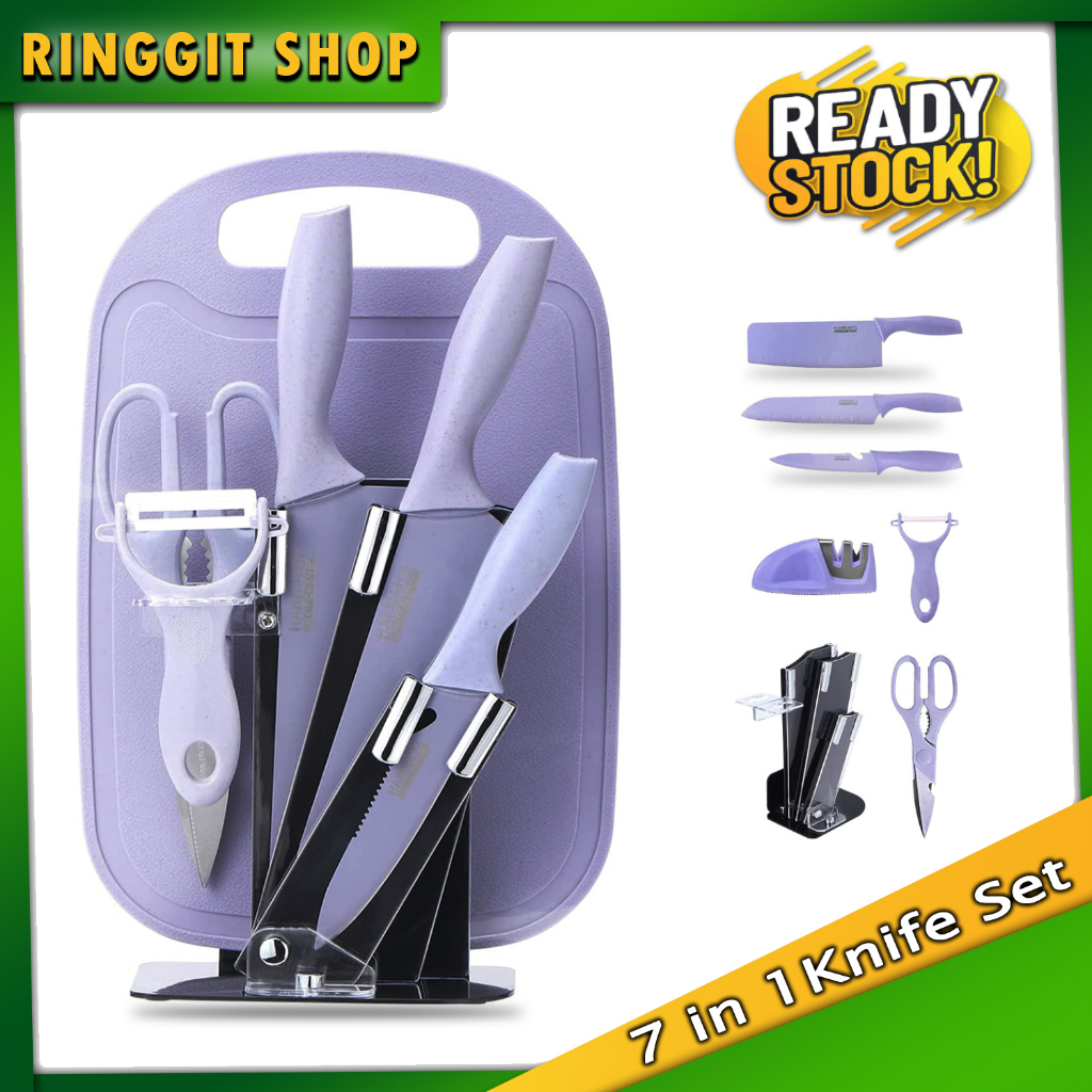 Ringgit Shop KNIFE SET 7 in 1 ( SET PISAU VIRAL) Kitchen Knife / Alatan Dapur Pisau Gunting set ready stock Viral