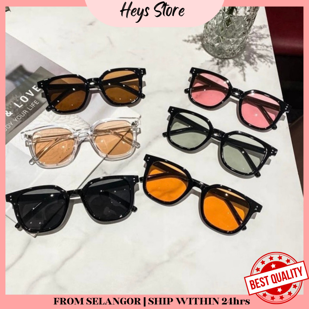 Heys Fashion Sunglasses Korean Square Glasses Brown Retro Sunglasses Men's and Women's Glasses Cermin Mata Hitam UD