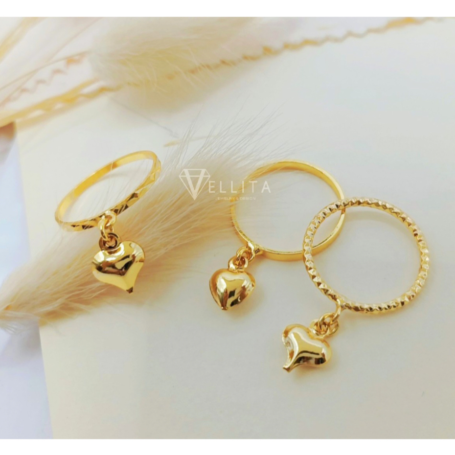 [VJ]Ring "Minimalist Cute Love" Dangle Fashion Ring 999.9 Gold Plated Size11-22 {Cincin Mini Comel}