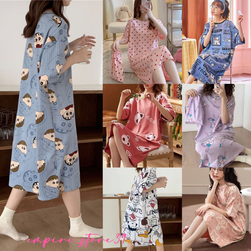 Women Pyjamas Dress one piece dress pajamas baju tidur perempuan baju perempuan Nightwear night wear t shirt