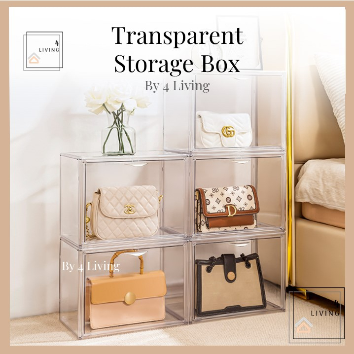 MURAH Transparent Storage Box Acrylic Display Box Handbag Storage Organizer Shoes Storage Box Stackable Box Kotak Helmet