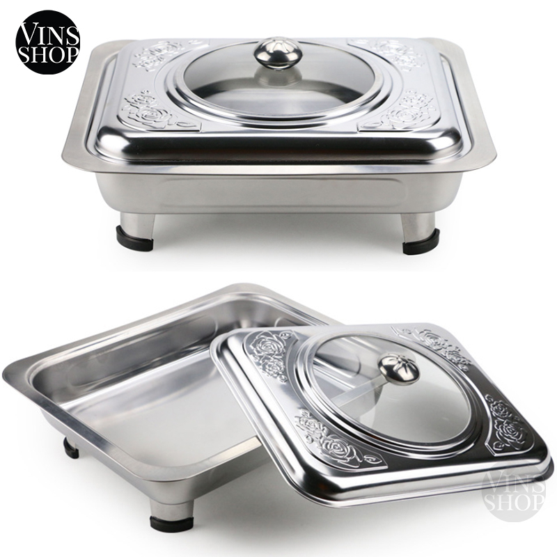 VINS Buffet Tray Food Serving Pan Glass Cover Set Dish Catering Elegant Emboss Bekas Lauk Kenduri Jamuan Bufet