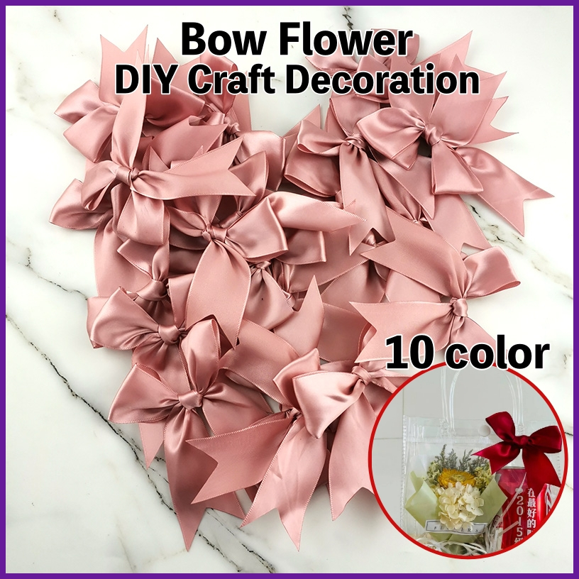 50pcs 85*85mm Fresh Pink Ribbon Bows Polyester Satin Bow Flower DIY Craft Decoration