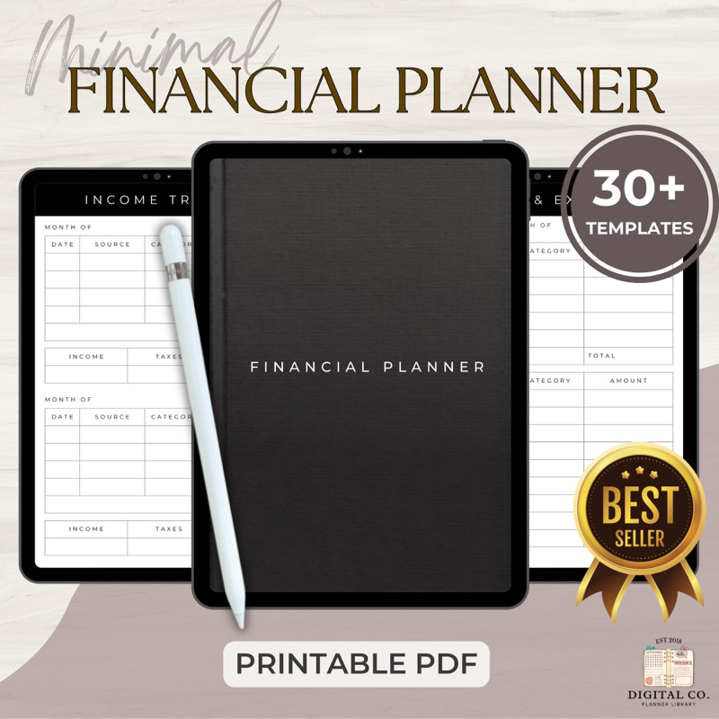 UNDATED Digital Financial Planner Simple Minimalist Income Expenses Bills Savings Tracker Printable PDF