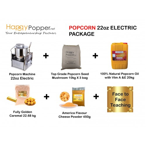 Happypopper Business Package Commercial Popcorn Package 22oz Big Maker Machine with Tray Electric Seed Caramel Powder