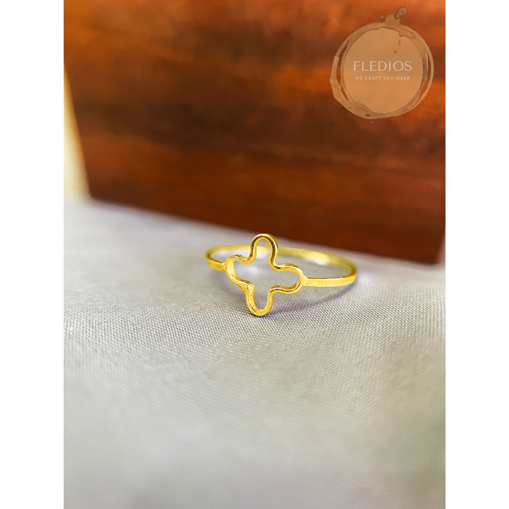 FLEDIOS Cincin Clover Emas 916 Bentuk Clover / FLEDIOS 916 Gold Clover Ring/916 Clover Ring Cincin Bajet Emas